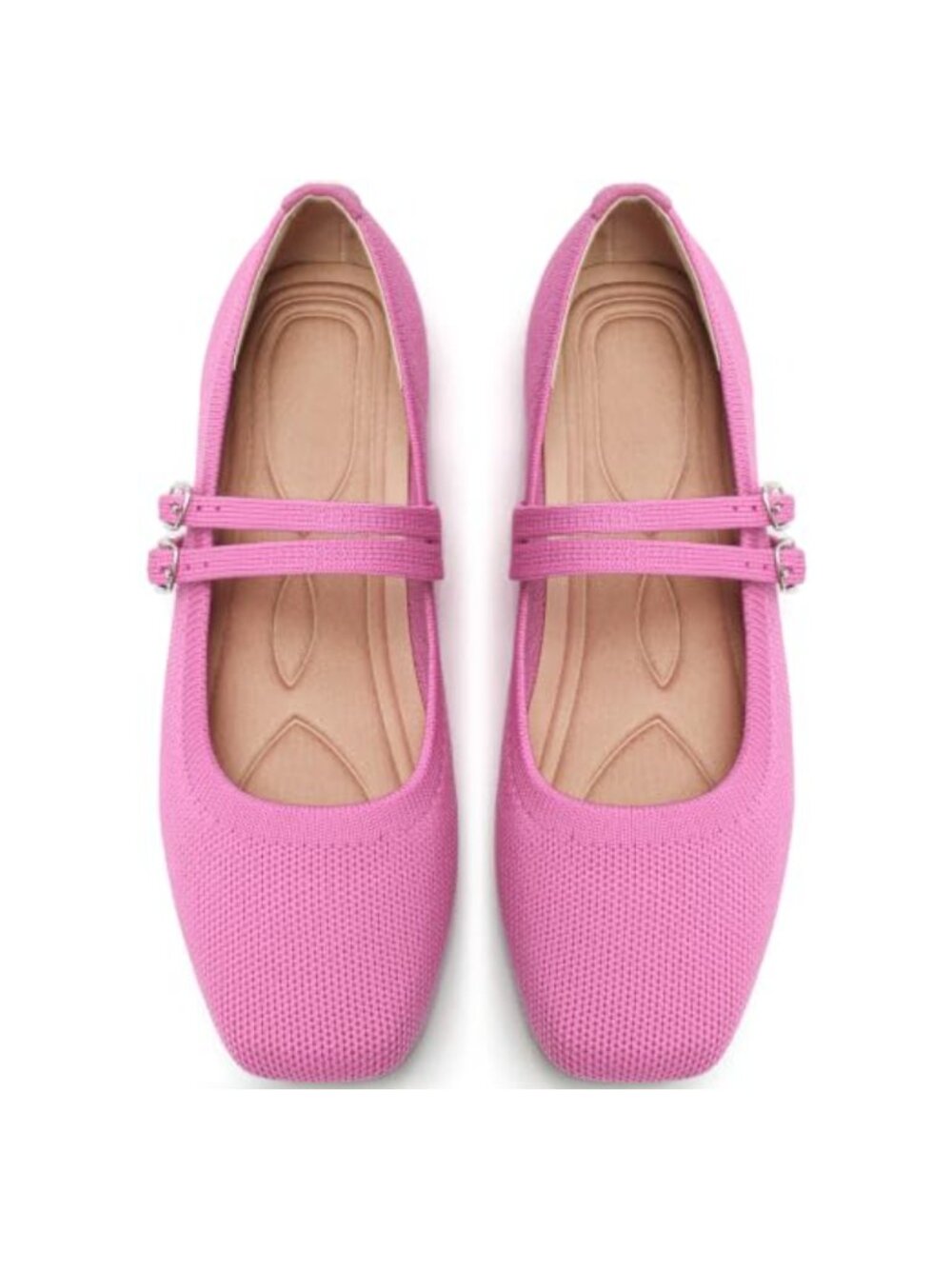Knit Mary Jane Flats Square Toe Foldable Buckle Strap Comfort Slip On
